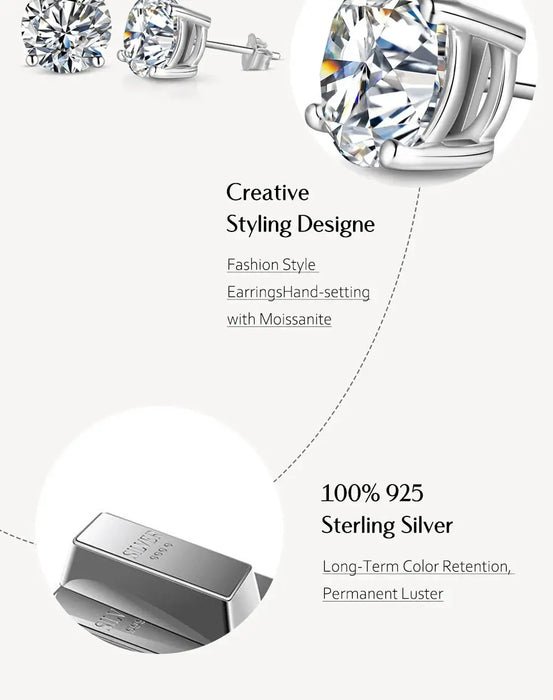 Moissanite Stud Earrings – 2ct D-Color Round Cut SF