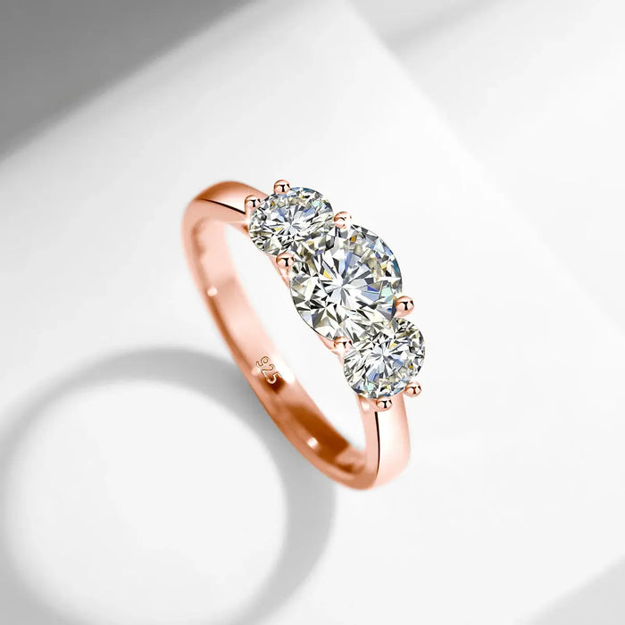3-Stone Moissanite Engagement Ring – 2 CT D Color Yellow Gold Plated S925 Silver SF