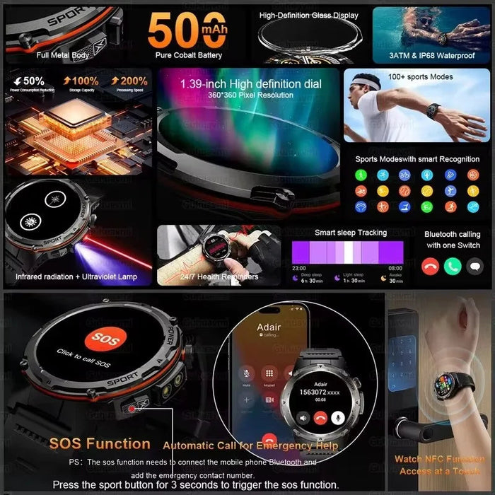 Outdoor Sports Smartwatch – 1.39″ AMOLED, GPS & Swimming Mode SF