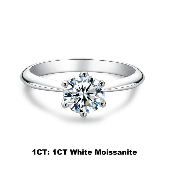 925 Sterling Silver 18K Gold Plated Classic Prong-Set Moissanite Ring SF