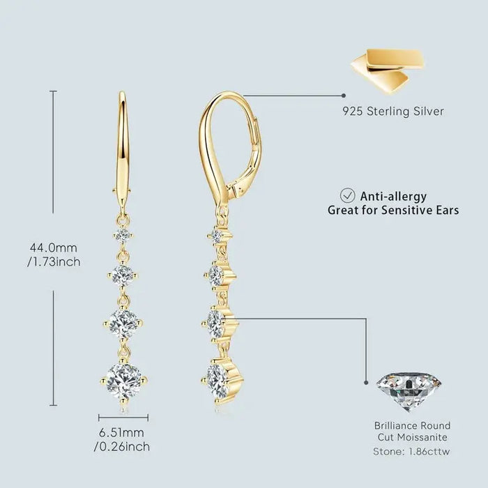 Moissanite Drop Earrings – D-Color Round Cut 925 Sterling Silver SF