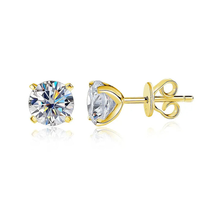 Certified Moissanite Stud Earrings – D-Color VVS1 Round Cut in 925 Sterling Silver SF