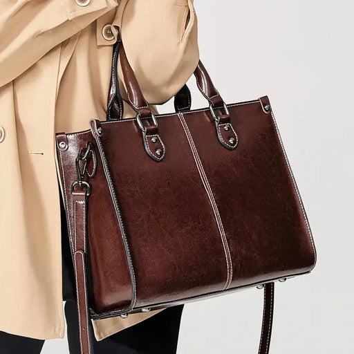 Women’s Leather Tote Bag – Fashion Box-Shape Handbag SF