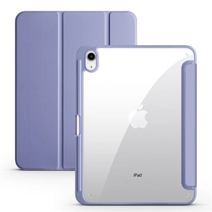 iPad Case with Pen Holder – Trifold PU Leather & Clear Acrylic Hard Back Stand Cover SF