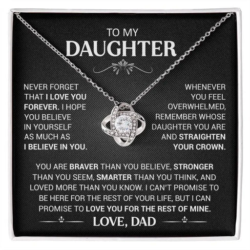 Heart knot pendant necklace with zircon stones for father-to-daughter gifting