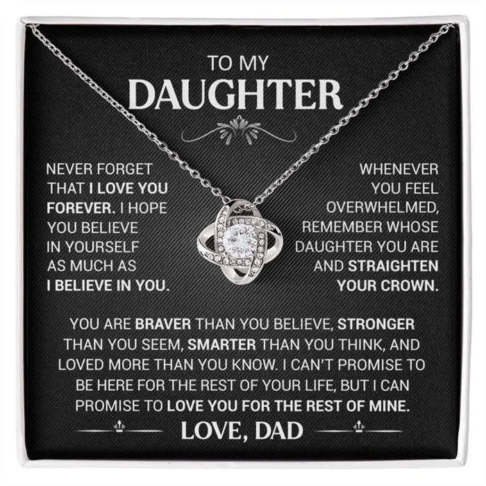Heart knot pendant necklace with zircon stones for father-to-daughter gifting