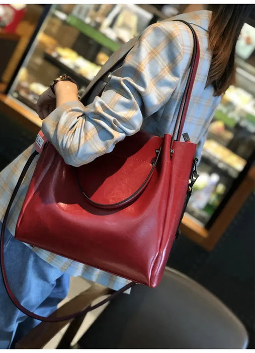Vintage Cow Leather Shoulder Tote – Women’s Ruched Handbag SF