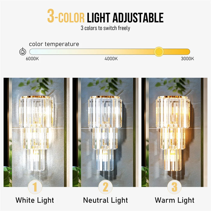 Crystal Wall Sconce – Luxurious 3- or 5-Tier LED Lighting with Gold Finish - Samanta Factory