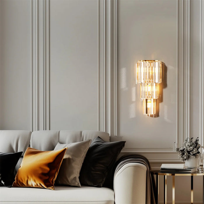 Crystal Wall Sconce – Luxurious 3- or 5-Tier LED Lighting with Gold Finish - Samanta Factory