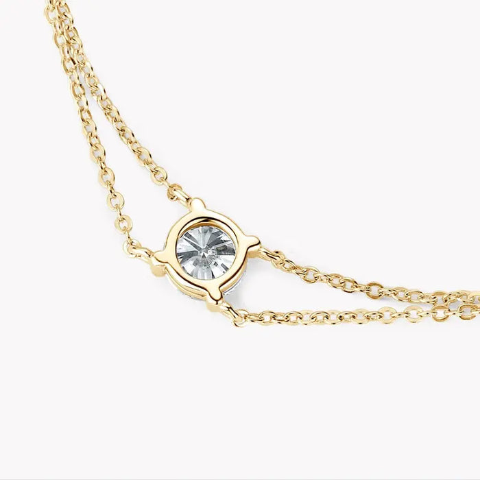 925 Sterling Silver Double Chain Moissanite Bracelet with 6.5mm D-Color VVS1 Stone