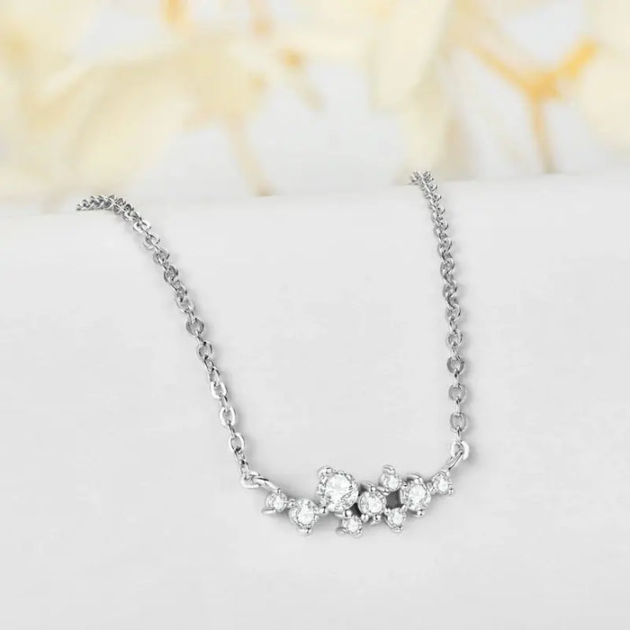 Moissanite Jewelry Set – 925 Sterling Silver Cluster Necklace & Ring SF