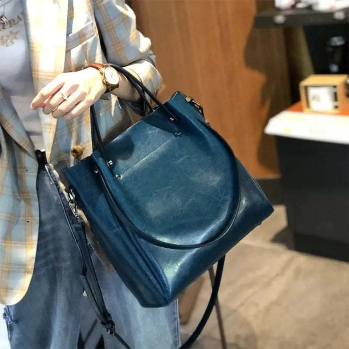 Vintage Cow Leather Shoulder Tote – Women’s Ruched Handbag SF
