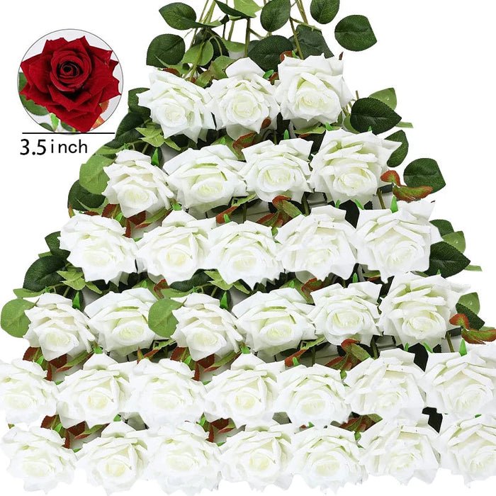 Artificial Velvet Roses – 50PCS Long-Stem Flower Bouquet SF