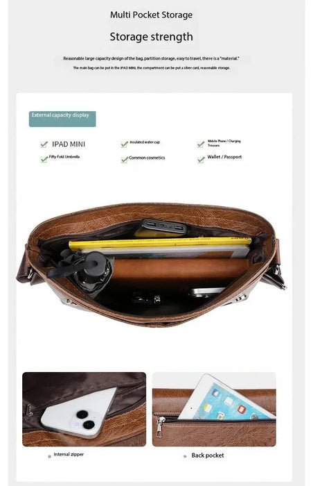 Men’s Business Satchel Bag – Slim PU Leather Shoulder Bag SF