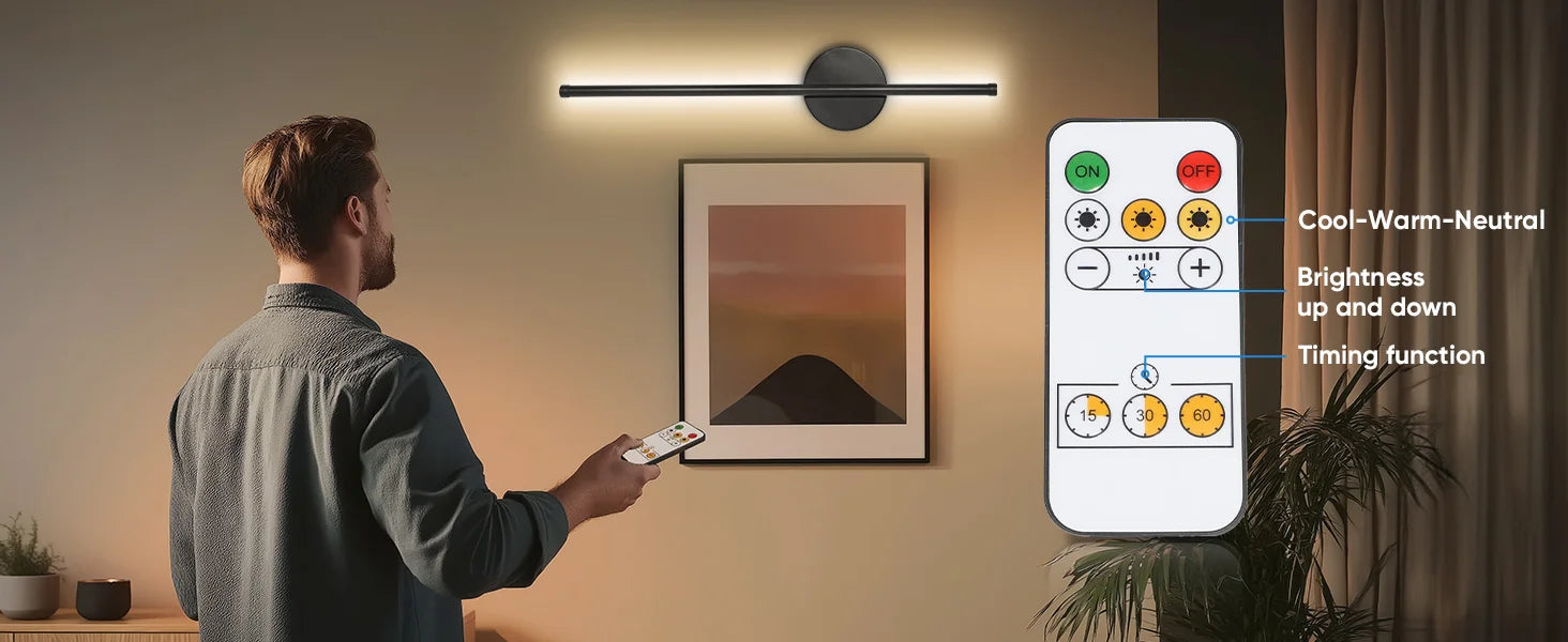 Wireless Rechargeable LED Wall Sconce – Dimmable Battery Operated Picture Light with Remote SF