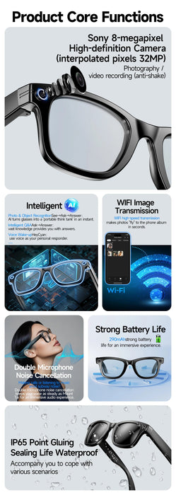 AI Smart Glasses with HD Camera & Translation – Color-Changing Bluetooth Calling Sunglasses SF