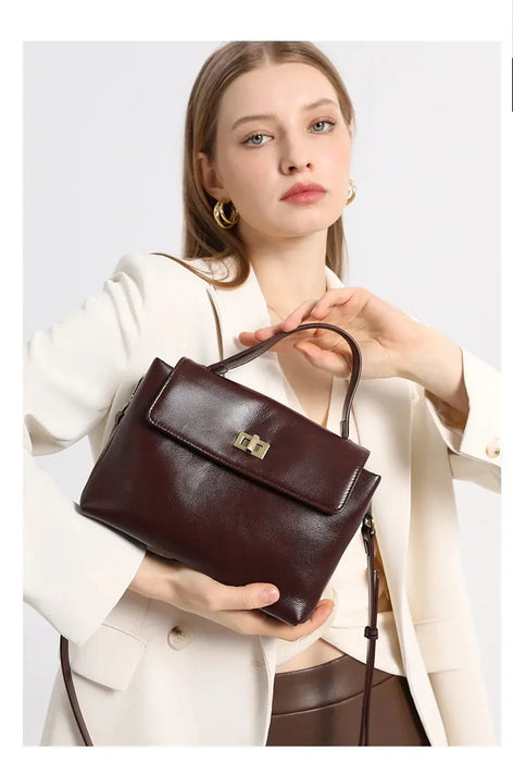 Women’s  Leather Shoulder Bag – Compact Casual Satchel SF
