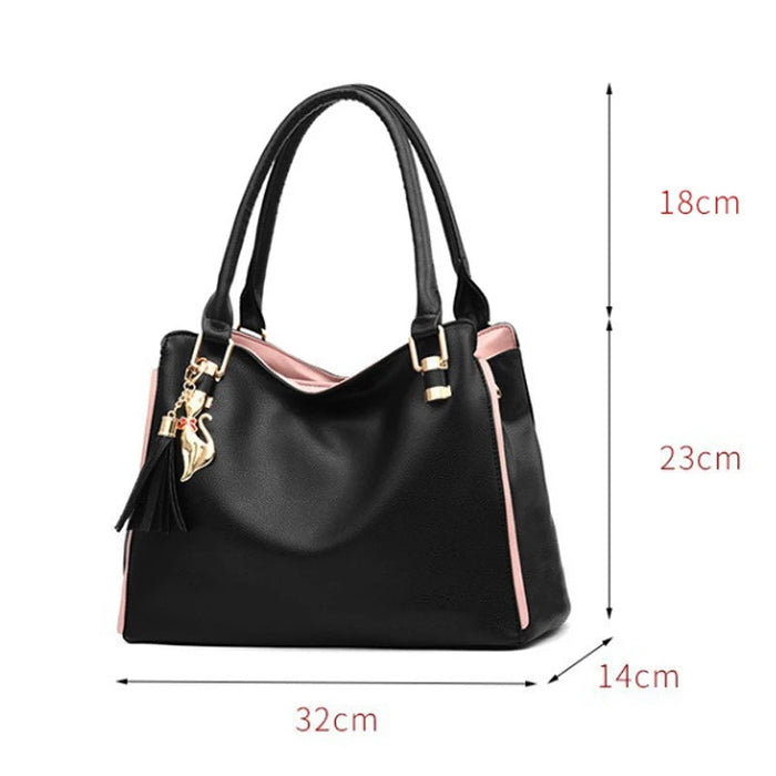 Women's Fur Detail Satchel Bag – PU Leather Patchwork Zipper Handbag SF
