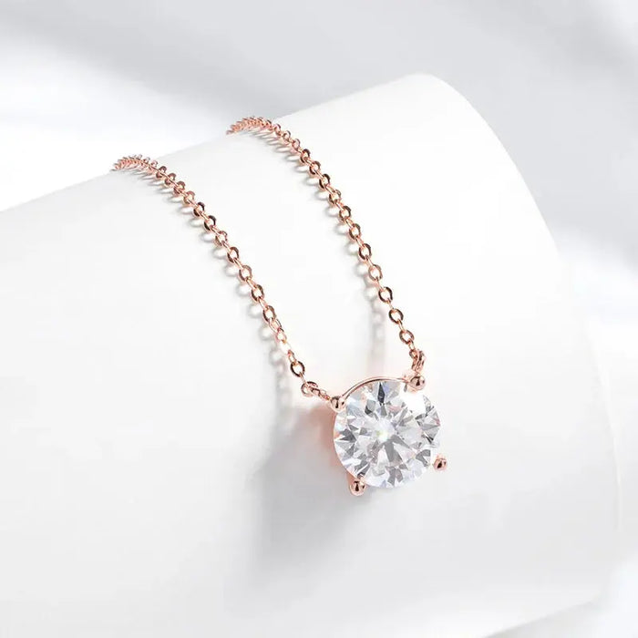 Moissanite Solitaire Necklace – Certified VVS1 Round Stone SF