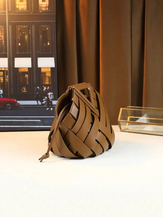 Woven Design Women Handbag, Tote Basket Bag, High-End Niche Inverted Triangle Shaped Fashion Commuter Bag, Casual Style SF