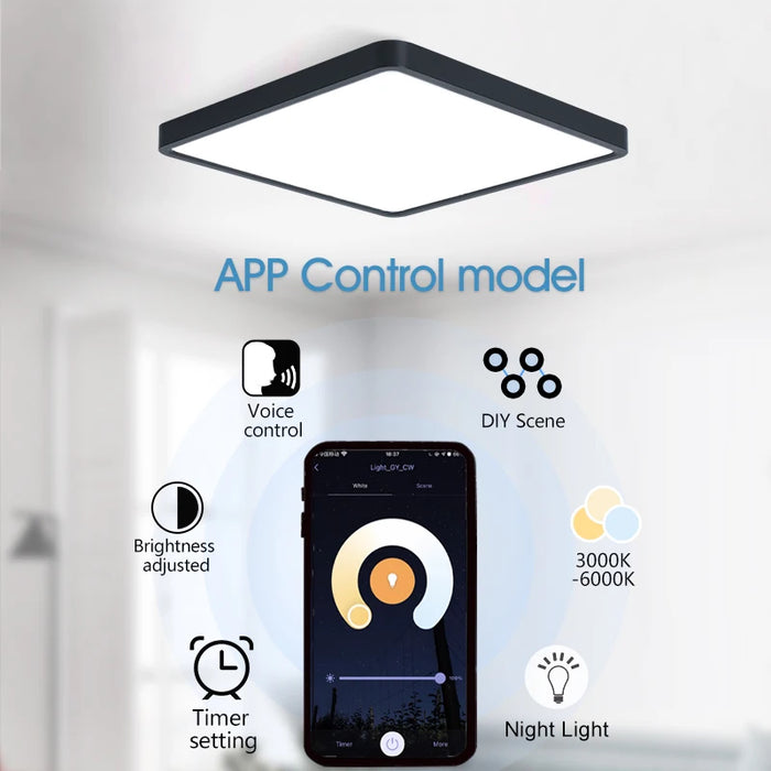 MARPOU Tuya Smart LED Ceiling Lamp Wood Grain App Voice Control Alexa/Google Remote Control Square Ceiling Lights Living Room - Samanta Factory