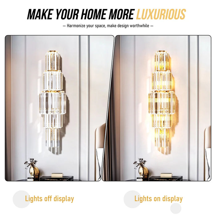 Crystal Wall Sconce – Luxurious 3- or 5-Tier LED Lighting with Gold Finish - Samanta Factory