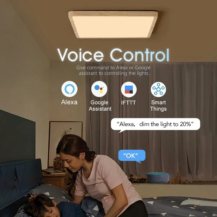 MARPOU Tuya Smart LED Ceiling Lamp Wood Grain App Voice Control Alexa/Google Remote Control Square Ceiling Lights Living Room - Samanta Factory