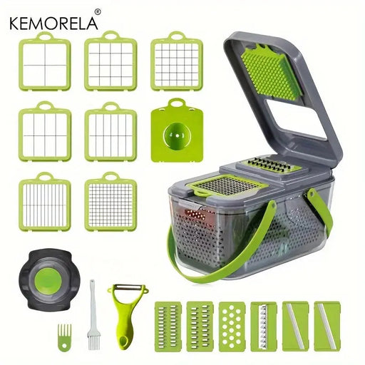 13-in-1 Vegetable Chopper with Blades, Storage Box, and Draining Basket

