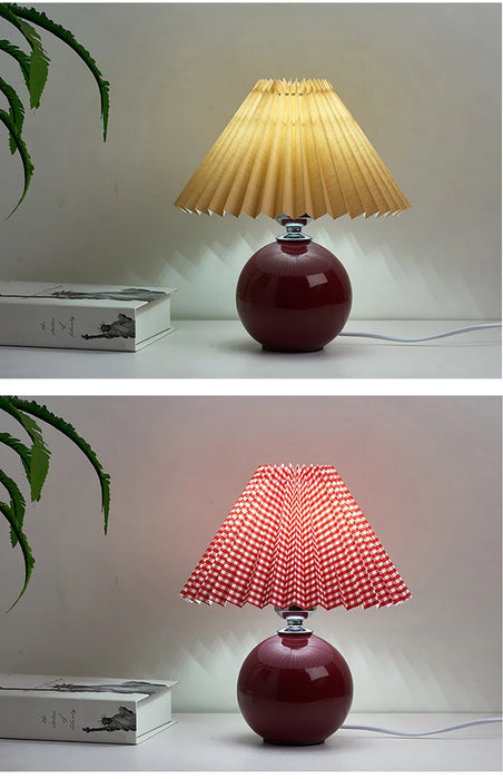 Korean Table Lamp – Vintage Pleated Fabric Shade with Ceramic Base - Samanta Factory