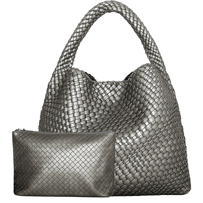 Women’s Woven PU Leather Tote Bag – Soft Handcrafted Shoulder Bag SF