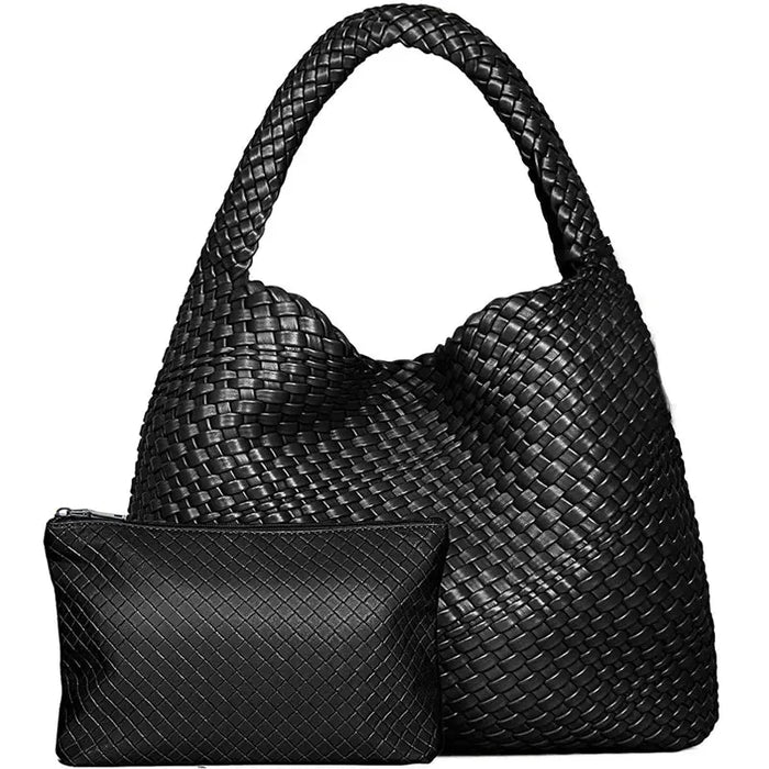 Women’s Woven PU Leather Tote Bag – Soft Handcrafted Shoulder Bag SF