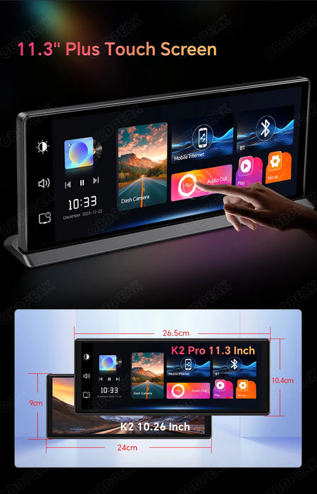 Smart Mirror Dash Cam 11.3" – Wireless CarPlay, Android Auto & 4K Dual Lens Recording Samanta Factory