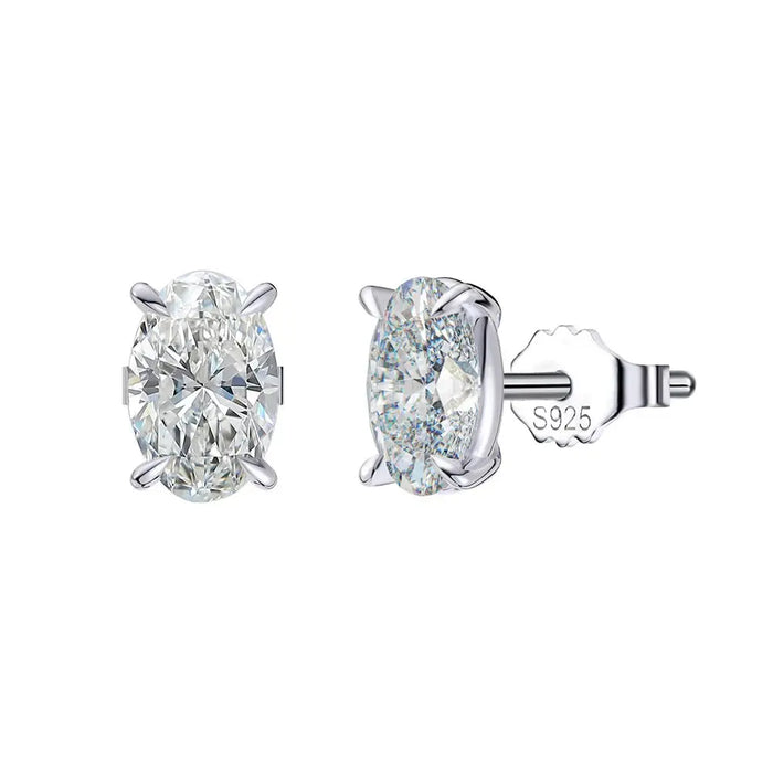 Oval Moissanite Stud Earrings – 0.5–3CT Brilliant Cut in 925 Sterling Silver SF