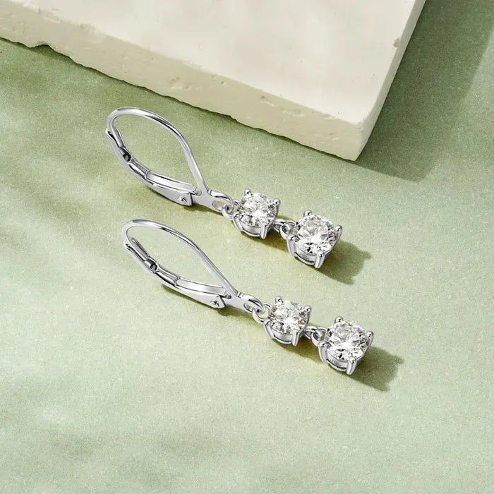 Moissanite Drop Earrings – D-Color Round Cut 925 Sterling Silver SF
