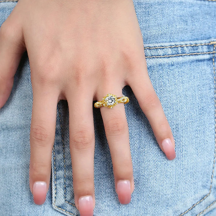 925 Sterling Silver Moissanite Ring – 1ct Skeleton Design with Zircon Accents SF