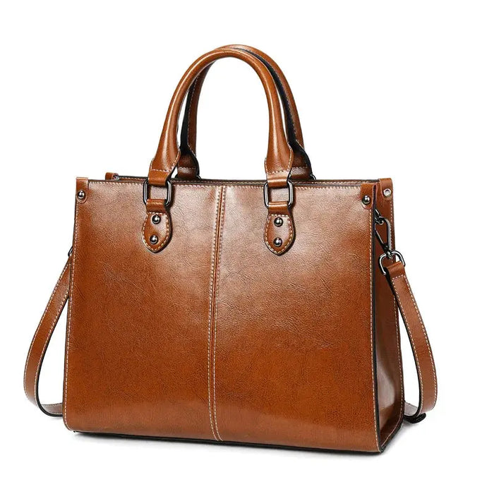 Women’s Leather Tote Bag – Fashion Box-Shape Handbag SF