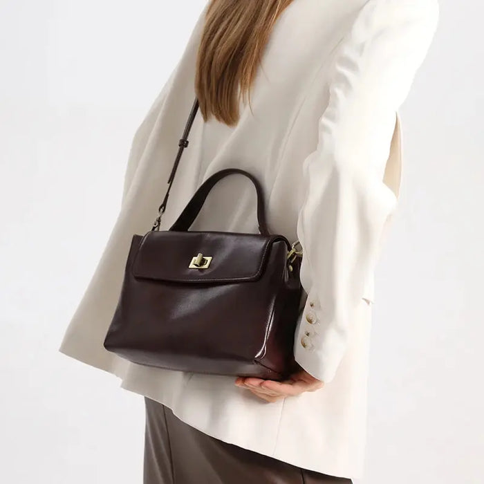 Women’s  Leather Shoulder Bag – Compact Casual Satchel SF