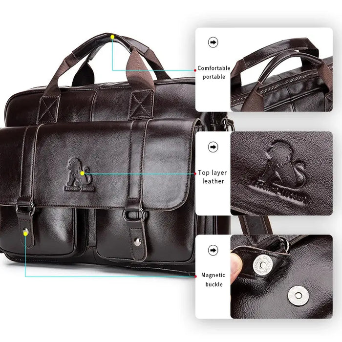 Leather Business Briefcase – 15-Inch Professional Work Bag for Men SF