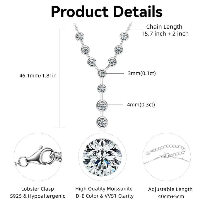925 Sterling Silver Moissanite Y-Shaped Pendant Necklace SF