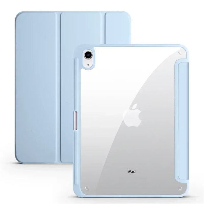 iPad Case with Pen Holder – Trifold PU Leather & Clear Acrylic Hard Back Stand Cover SF