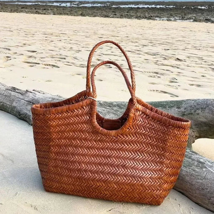 Hand-Woven Tote Bag – French Style Basket Shoulder Bag SF