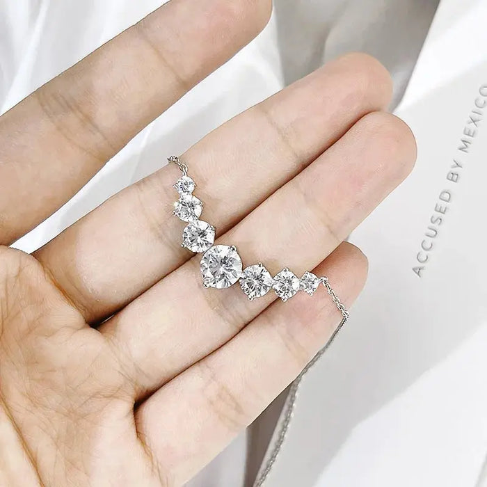 Moissanite Pendant Necklace – 7-Stone 925 Sterling Silver D-Color VVS1 SF