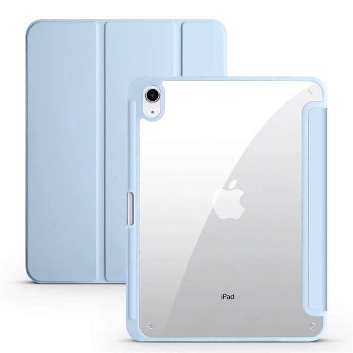 iPad Case with Pen Holder – Trifold PU Leather & Clear Acrylic Hard Back Stand Cover SF