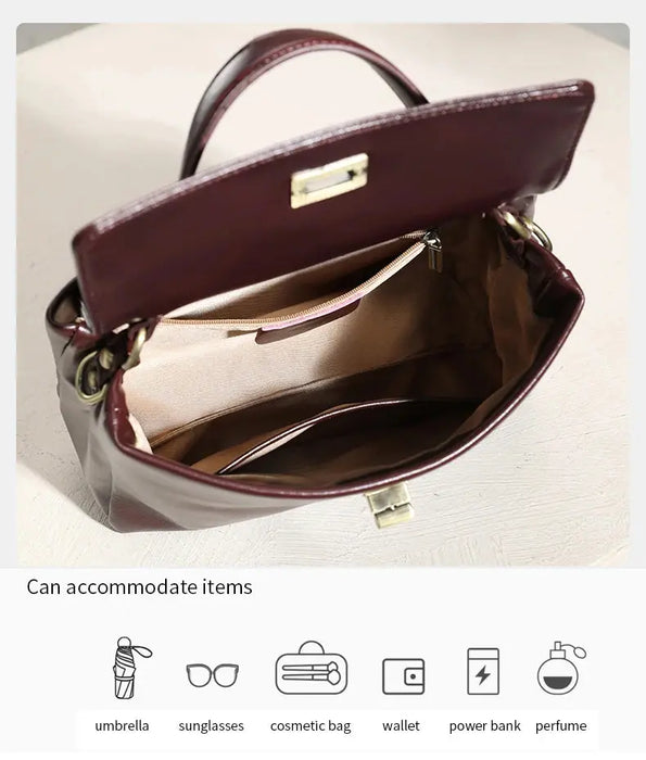 Women’s  Leather Shoulder Bag – Compact Casual Satchel SF