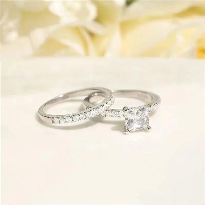 Square Cut Zircon Bridal Ring Set – 925 Sterling Silver Wedding Rings for Women SF