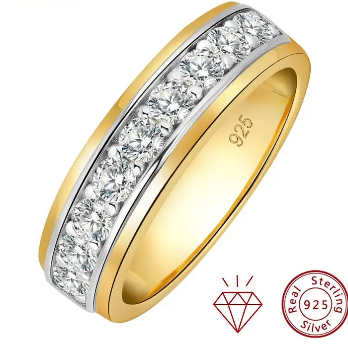 Men’s Moissanite Wedding Ring in 925 Sterling Silver with Rhodium Plating
