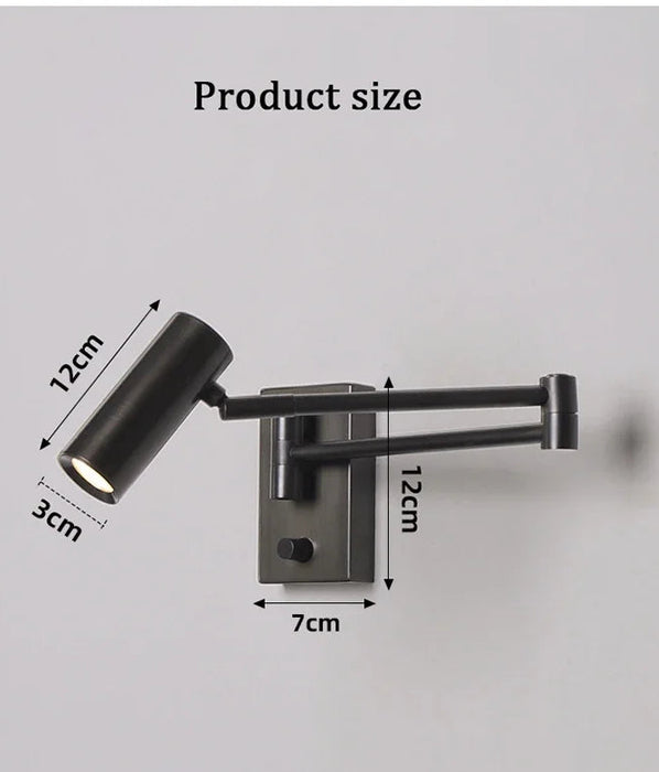 Modern Wall Lamp with Dimmable Switch – Rocker Arm Retractable LED Reading Light - Samanta Factory