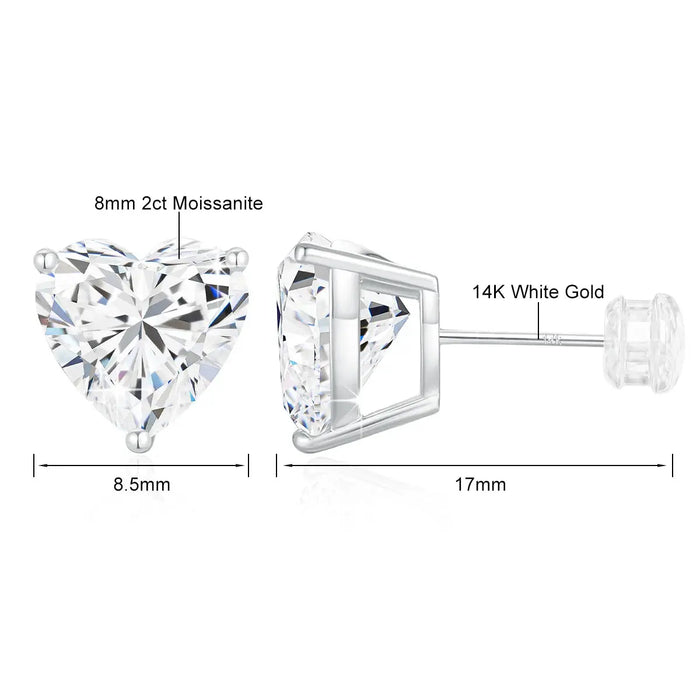 14K Gold Heart-Shaped Moissanite Stud Earrings – 1CT–3CT VVS1 AU585 Certified SF