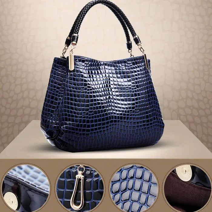 Women's Crocodile Print Tote Bag – Large Capacity PU Leather Bucket Handbag for Daily Commute SF