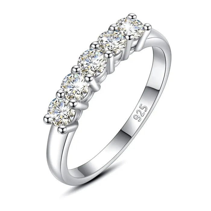 5-Stone Moissanite Engagement Ring –  Sterling Silver with Rose Gold Plating SF